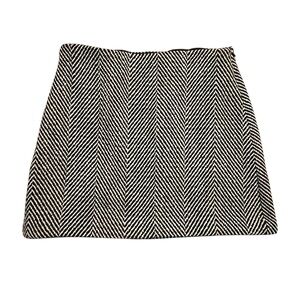 Loft Herringbone Tweed Wool Blend Mini Skirt Women's Size 8 Black &‎ White NWT